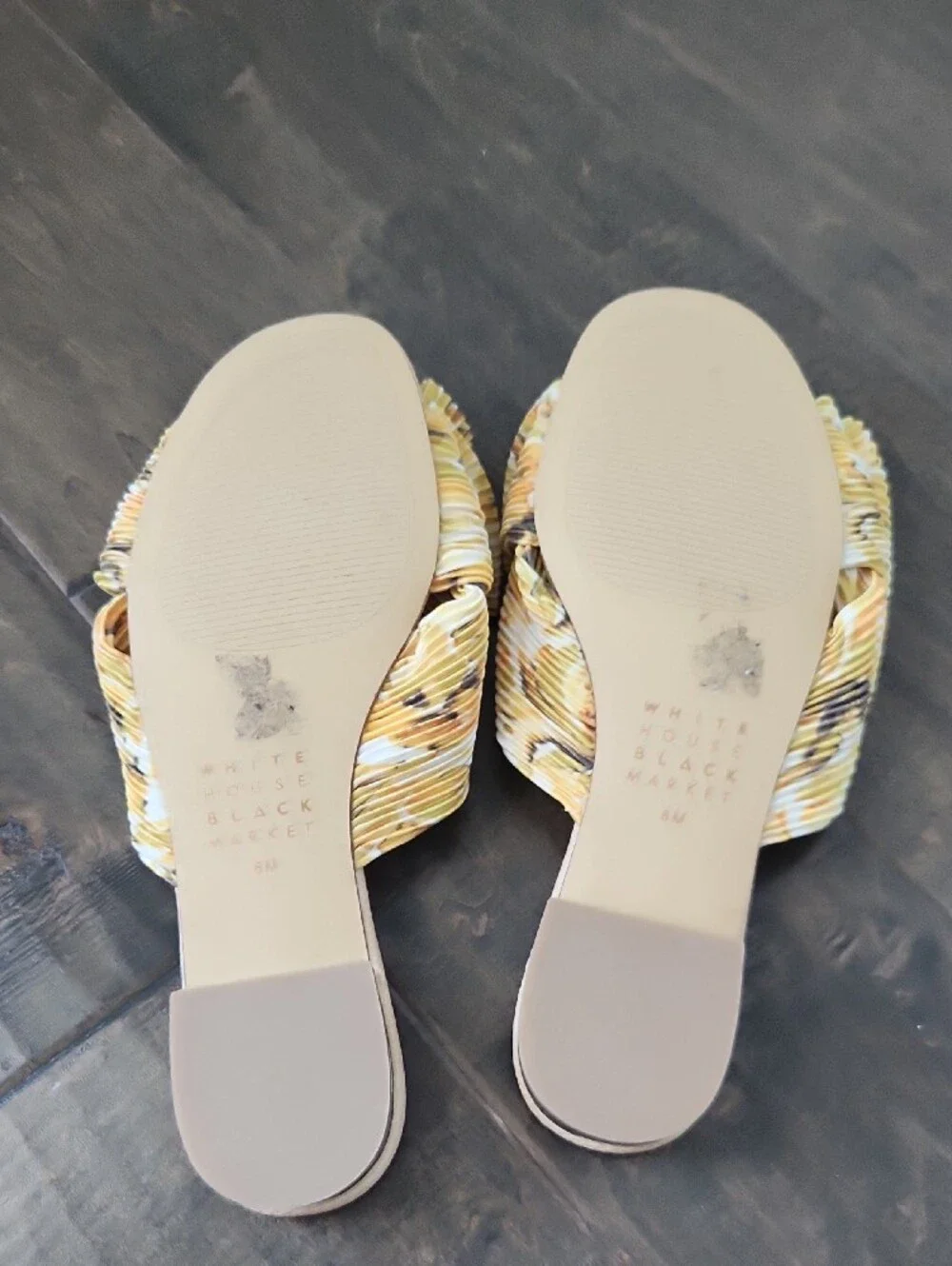 White House Black Market Pineapple Pleated Bow Slide Sandals